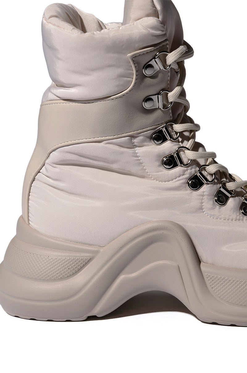 AZALEA WANG SKYLAR EDGY LACE UP BOOTIE IN SAND