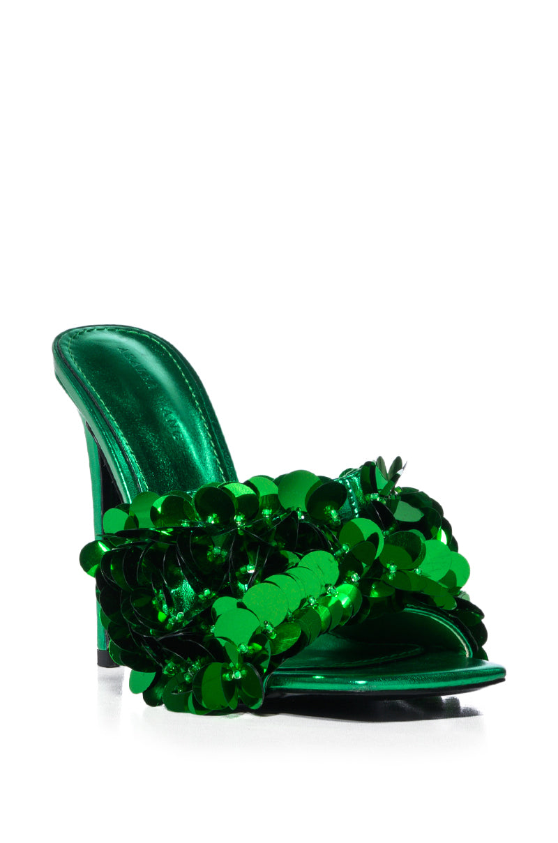 AZALEA WANG SKYLARA GREEN EMBELLISHED SANDAL