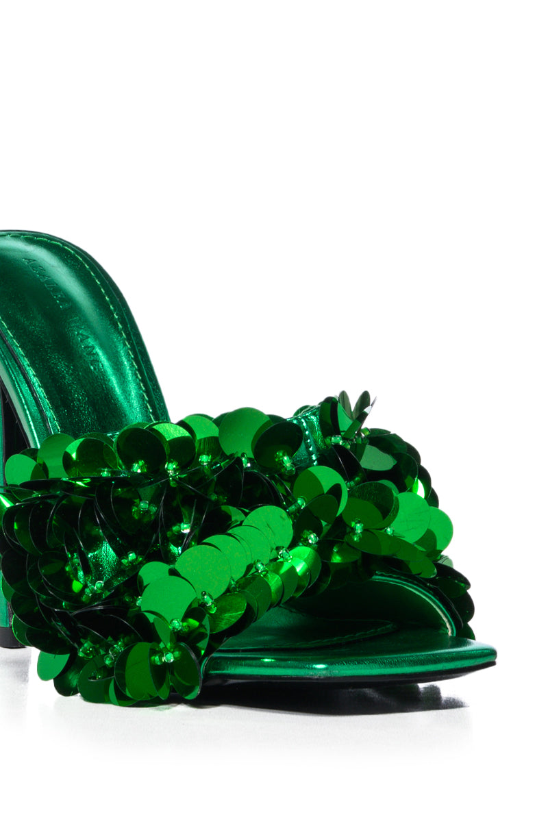 AZALEA WANG SKYLARA GREEN EMBELLISHED SANDAL