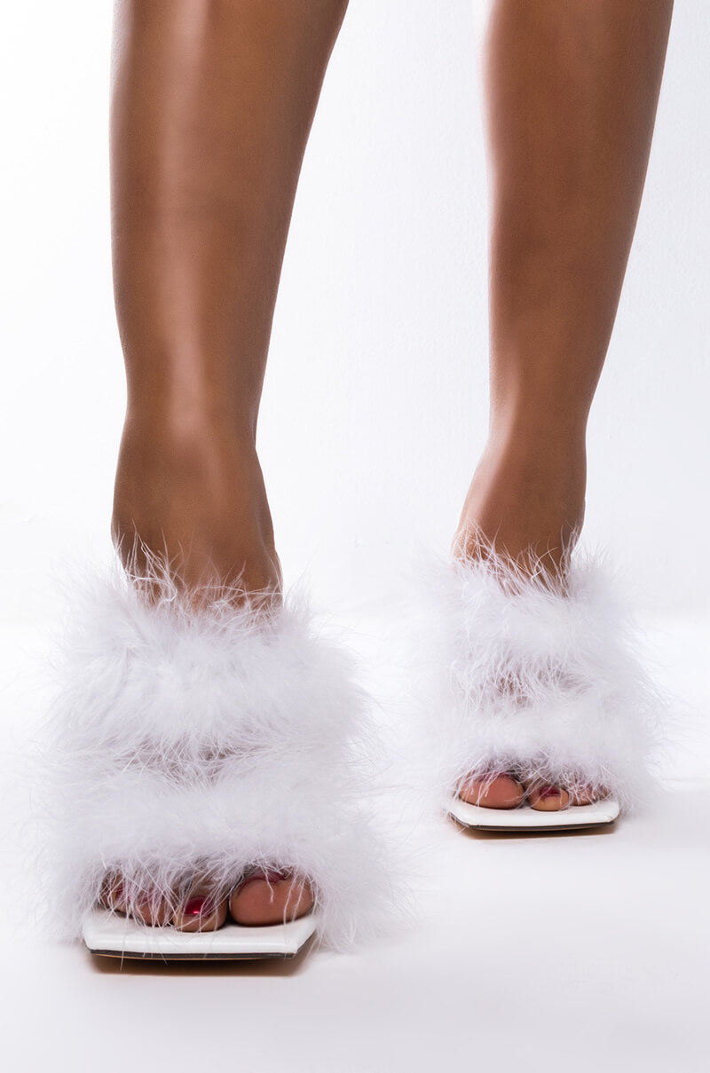 AZALEA WANG SO FLUFFY IMA DIE STILETTO SANDAL IN WHITE