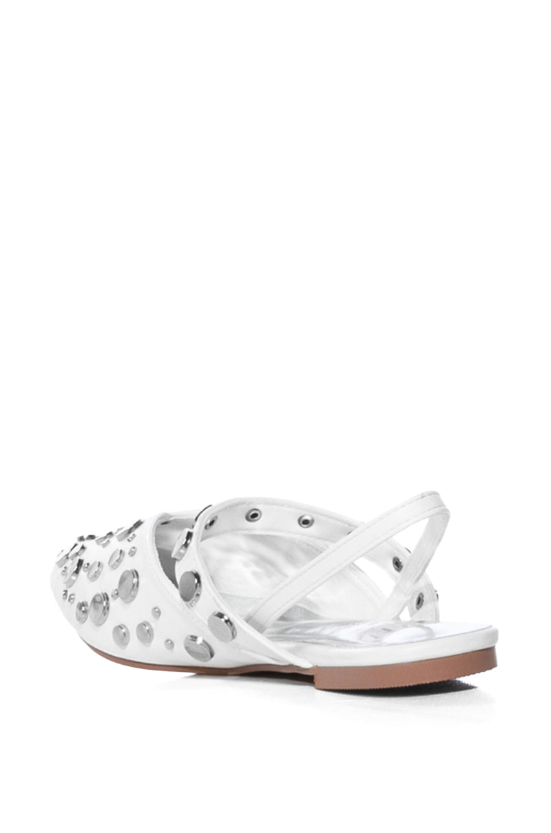 AZALEA WANG TESSIE WHITE SILVER EMBELLISHED FLAT