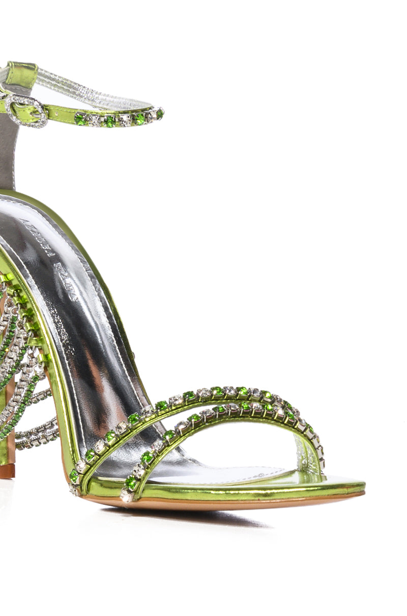 AZALEA WANG JASIME EMBELLISHED TASSEL DESIGN SANDAL IN GREEN