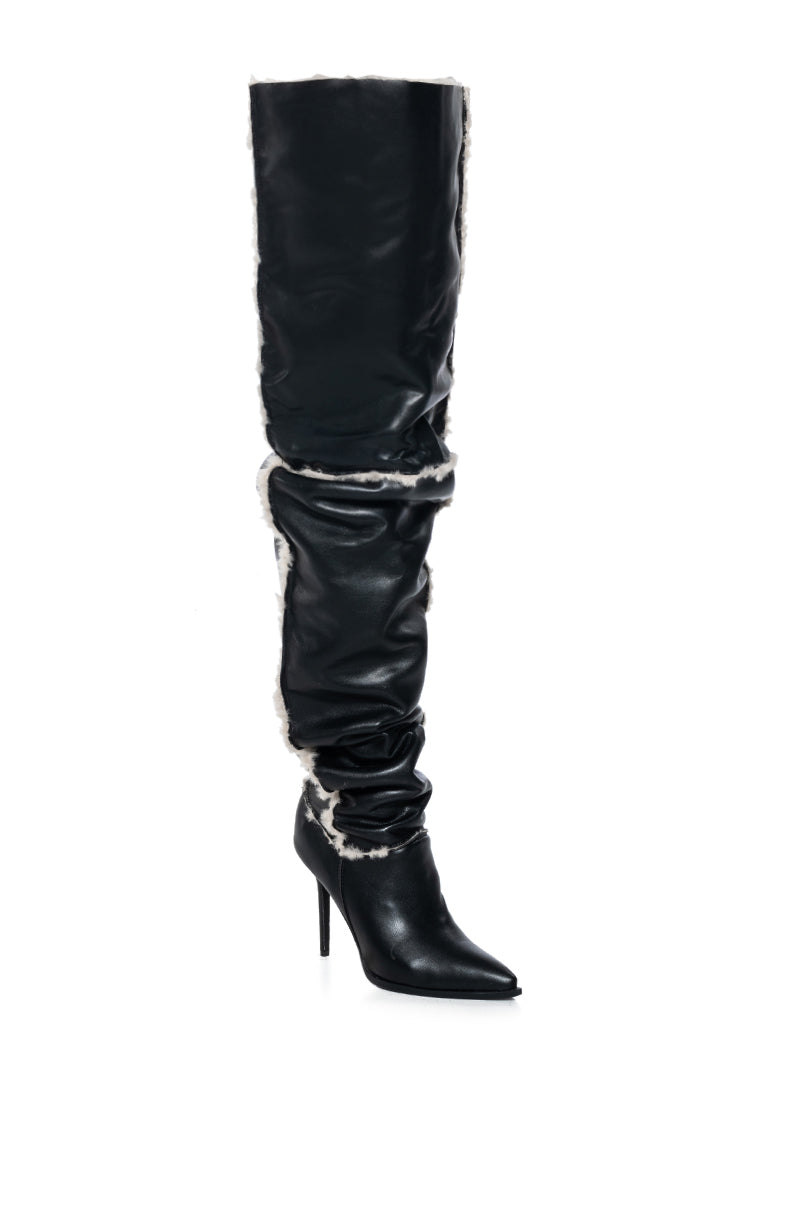 AZALEA WANG SONNET FAUX FUR LINED THIGH HIGH BOOT IN BLACK