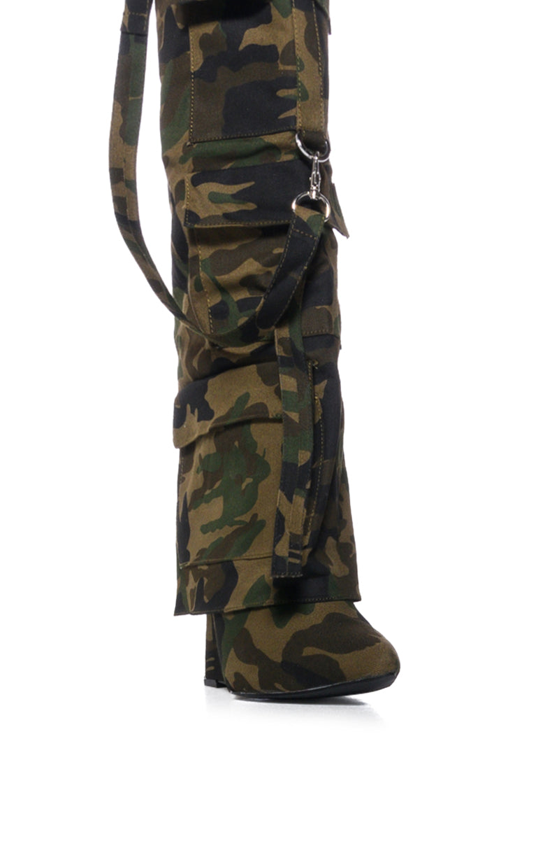 AZALEA WANG STARLETTE CAMO WEDGE BOOT