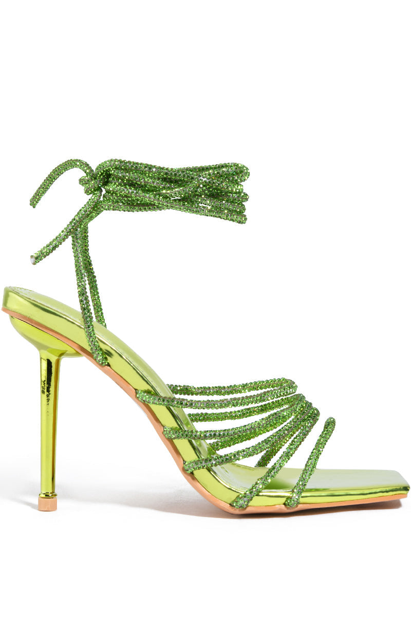 AZALEA WANG STATION SEXY TIE UP STILETTO SANDAL IN LIME