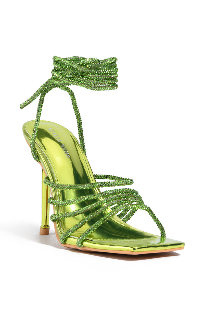 AZALEA WANG STATION SEXY TIE UP STILETTO SANDAL IN LIME