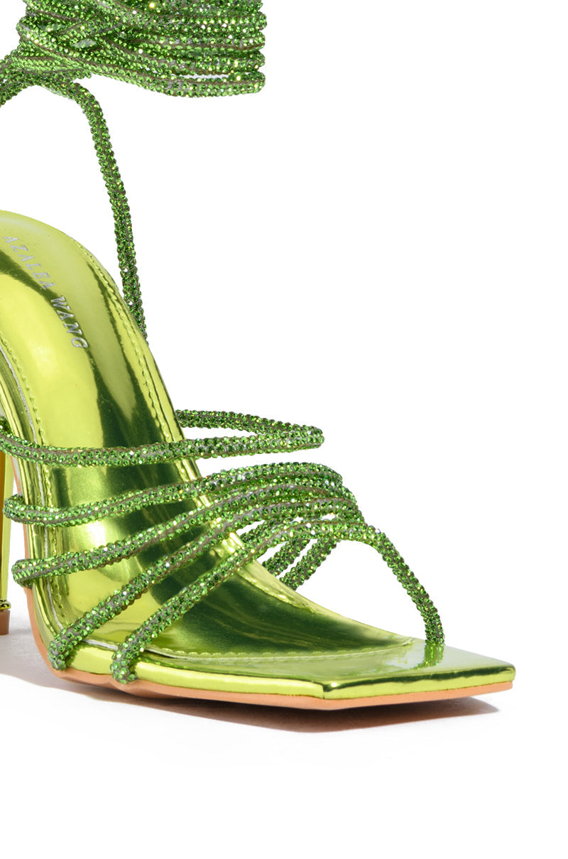 AZALEA WANG STATION SEXY TIE UP STILETTO SANDAL IN LIME