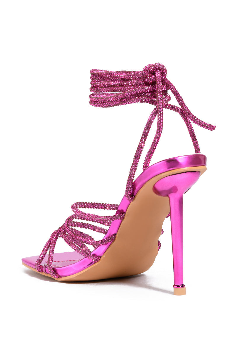 AZALEA WANG STATION SEXY TIE UP STILETTO SANDAL IN PINK