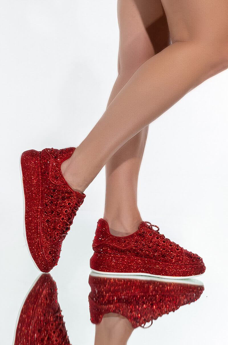 AZALEA WANG STOP AND STARE FLAT SNEAKER IN RED