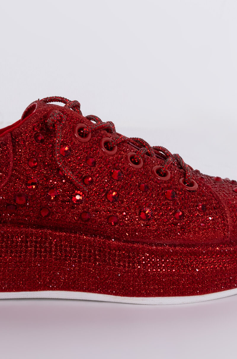 AZALEA WANG STOP AND STARE FLAT SNEAKER IN RED