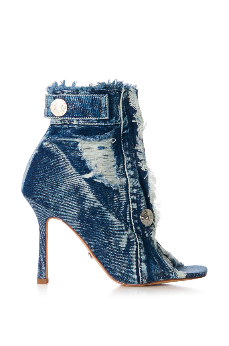AZALEA WANG TANDY DENIM PEEP TOE BOOTIE