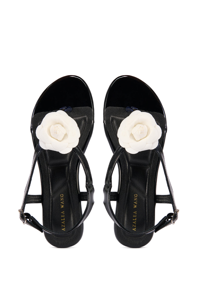 AZALEA WANG TETTY BLACK FLAT SANDAL WITH FLOWER