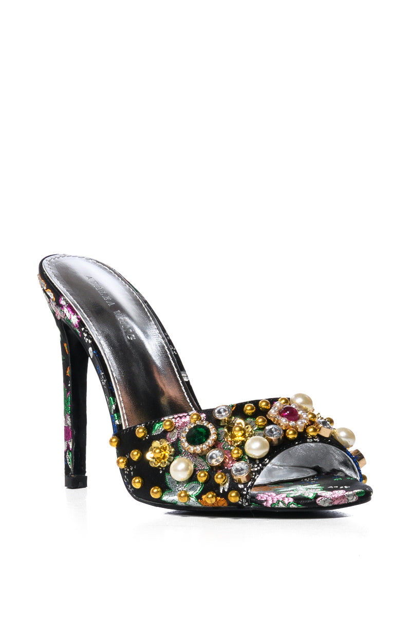 AZALEA WANG JUDITH EMBELLISHED ROUND TOE SANDAL IN BLACK