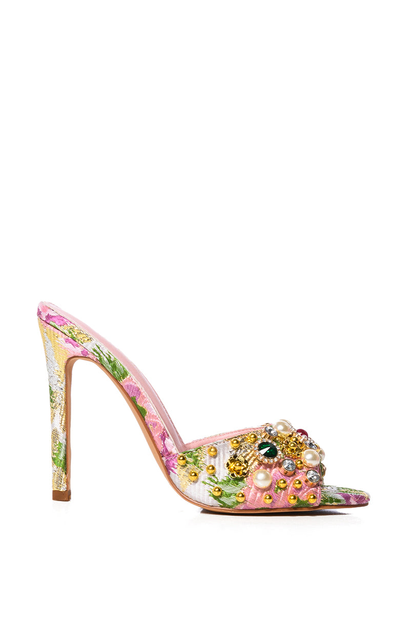 AZALEA WANG JUDITH EMBELLISHED ROUND TOE SANDAL IN PINK