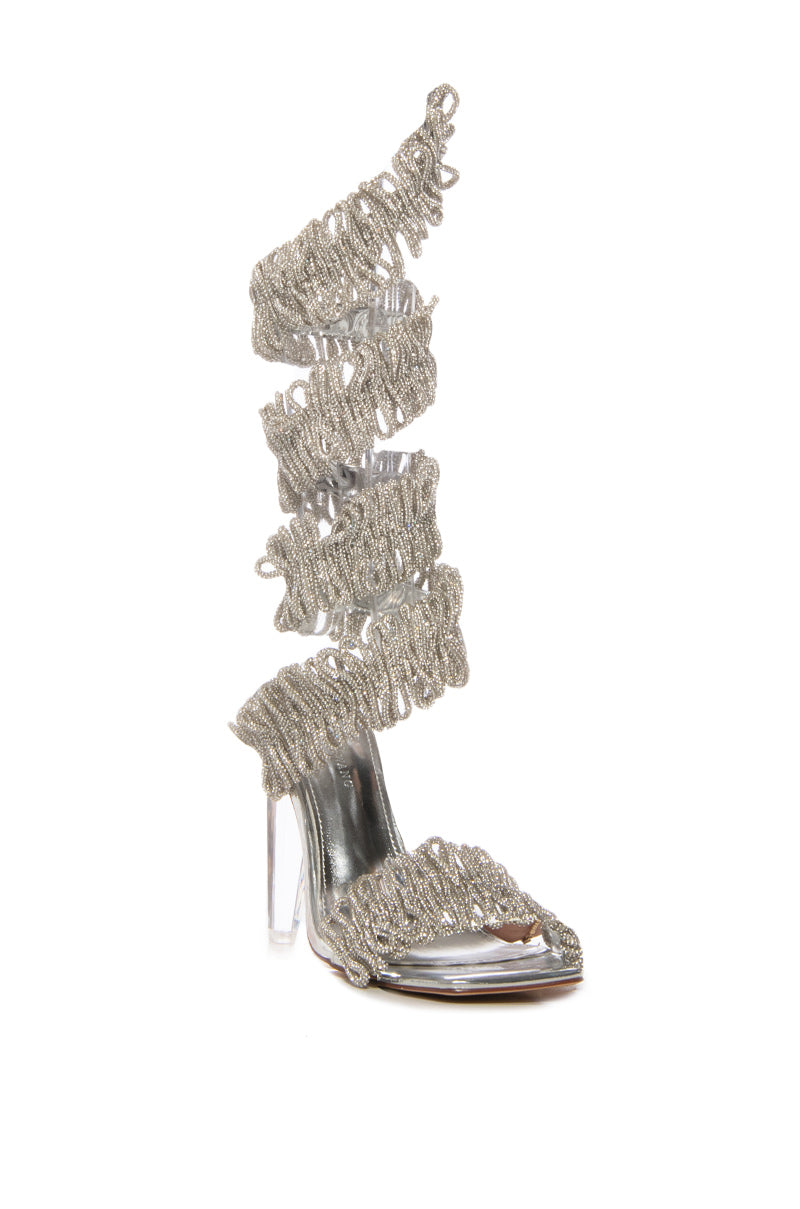 AZALEA WANG SILVERVINES ROPE DECOR WRAP UP SANDAL IN SILVER