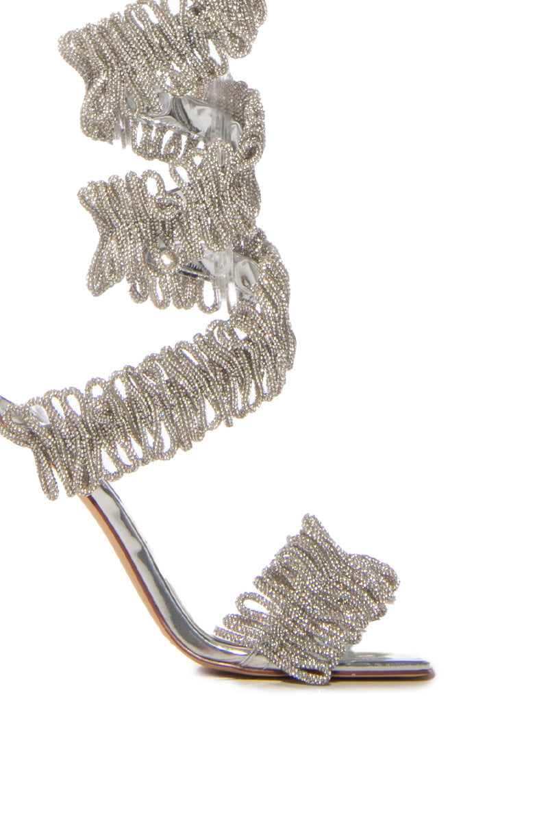 AZALEA WANG SILVERVINES ROPE DECOR WRAP UP SANDAL IN SILVER