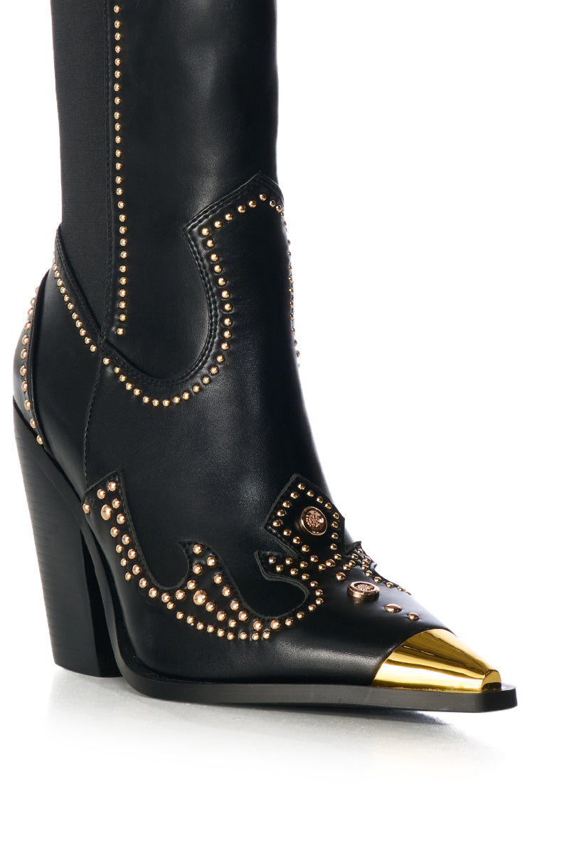 AZALEA WANG TORRIN BLACK EMBELLISHED WESTERN BOOTIE