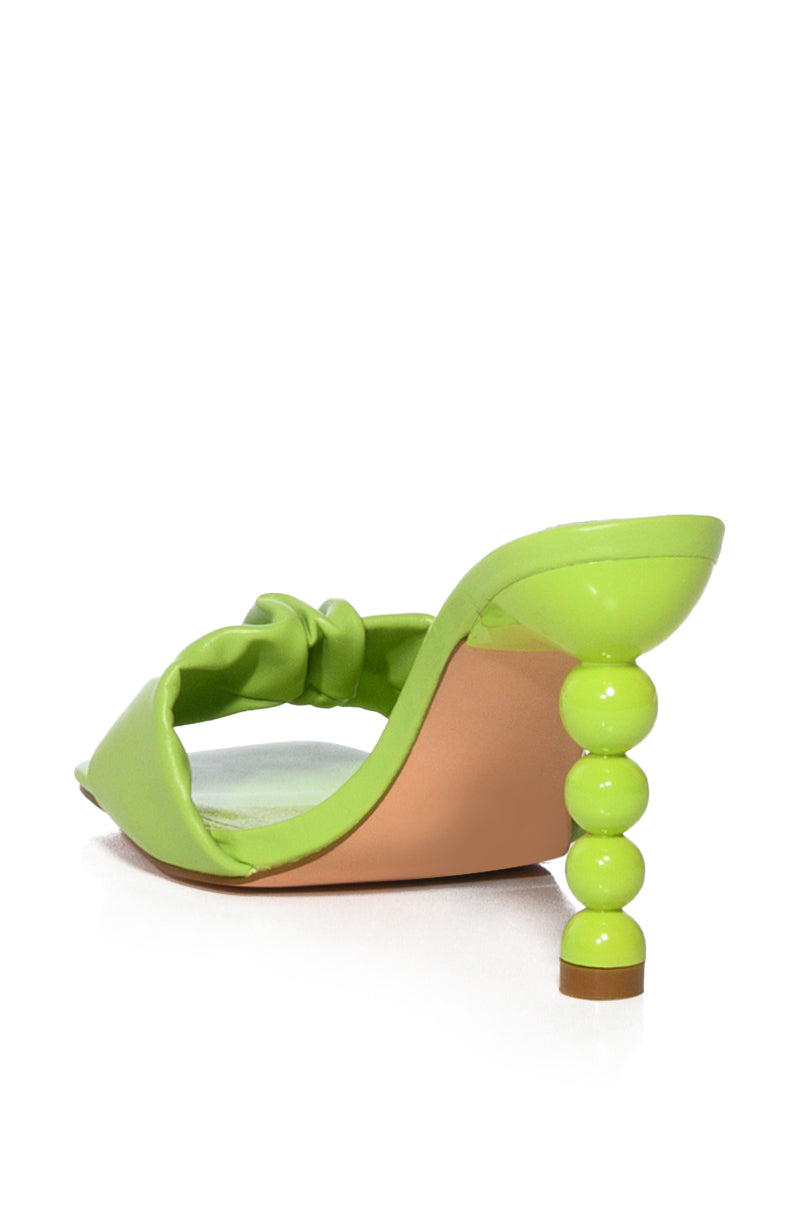 AZALEA WANG TURMERIC UNIQUE HEEL SQUARE TOE SANDAL IN LIME