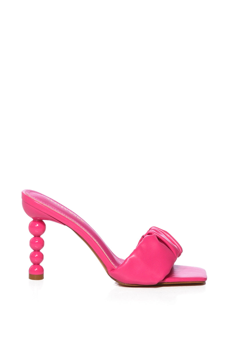 AZALEA WANG TURMERIC UNIQUE HEEL SQUARE TOE SANDAL IN PINK
