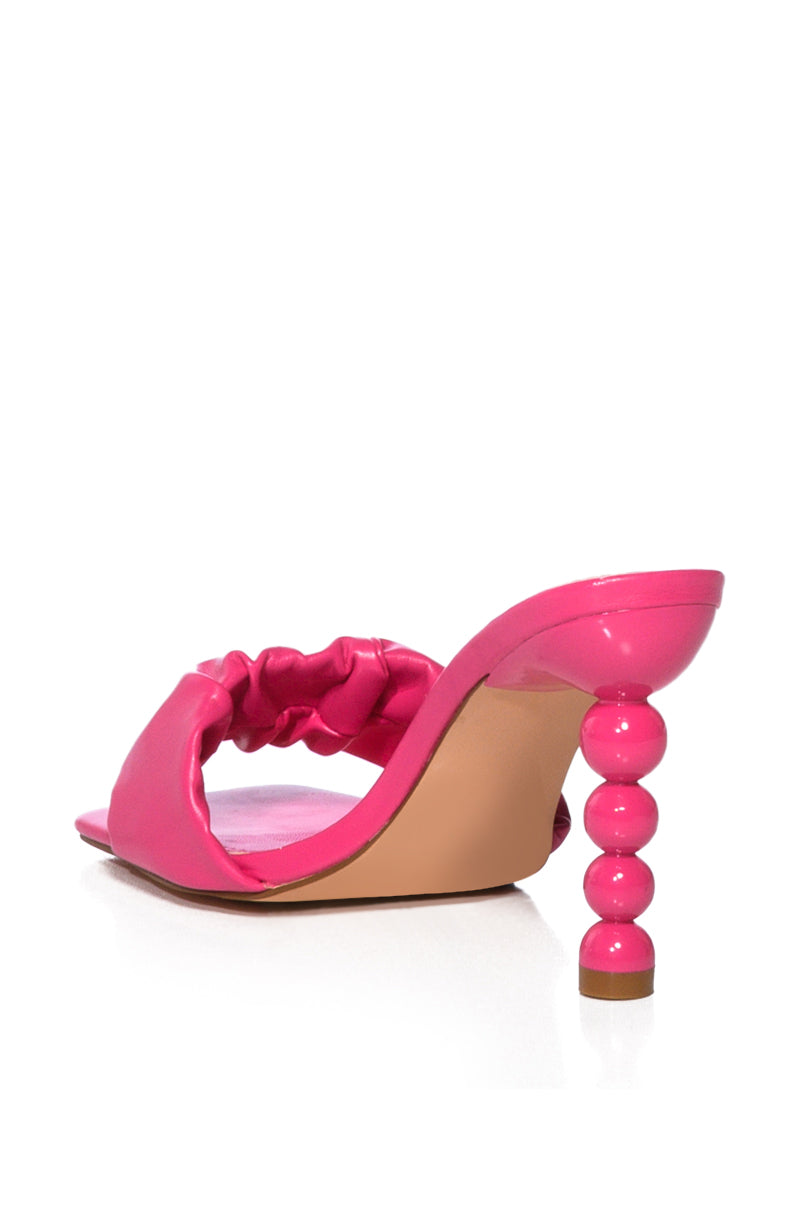 AZALEA WANG TURMERIC UNIQUE HEEL SQUARE TOE SANDAL IN PINK