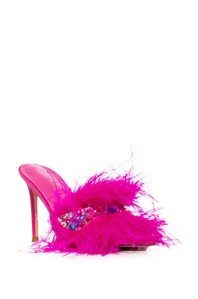 AZALEA WANG TYREE FUCHSIA FEATHER EMBELLISHED SANDAL