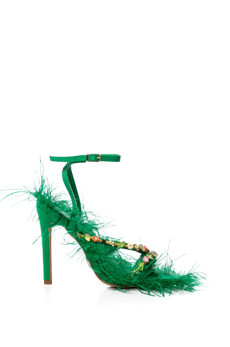 AZALEA WANG VILLIE GREEN FEATHER SANDAL