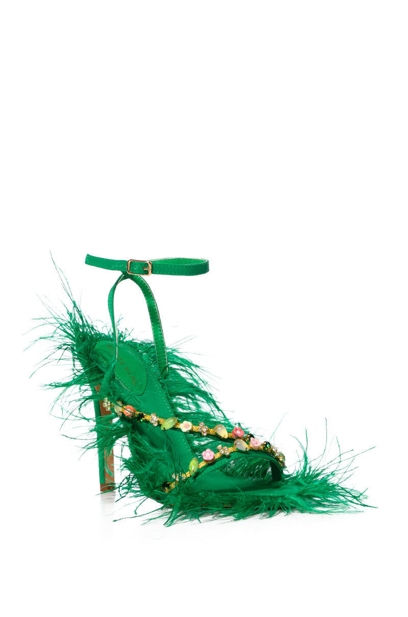 AZALEA WANG VILLIE GREEN FEATHER SANDAL