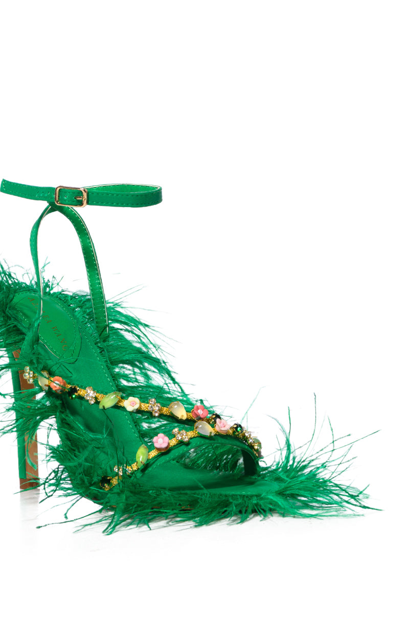 AZALEA WANG VILLIE GREEN FEATHER SANDAL