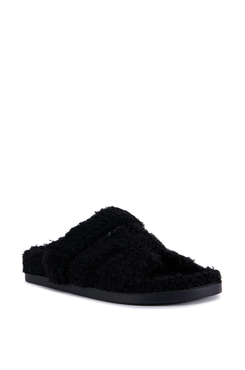 AZALEA WANG VIVEK BLACK FUZZY SLIP ON SANDAL