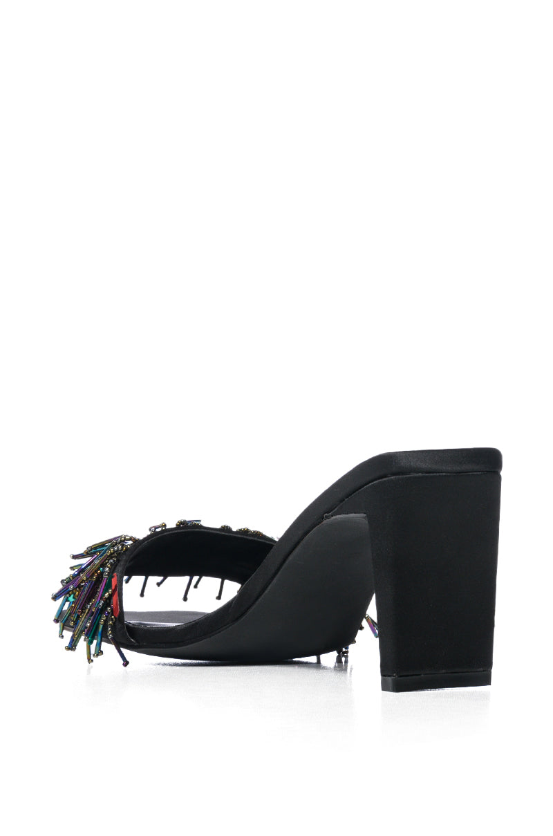 AZALEA WANG VIVIANNA BEADED FRINGE SANDAL IN BLACK
