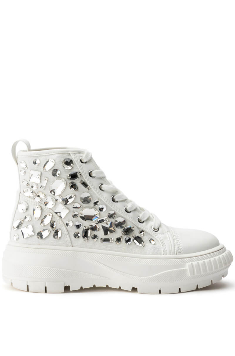 AZALEA WANG WAVERING GLASS FLAT SNEAKER IN WHITE