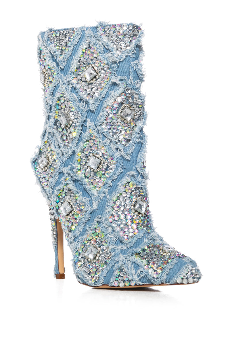 AZALEA WANG YOSHA DENIM EMBELLISHED BOOTIE
