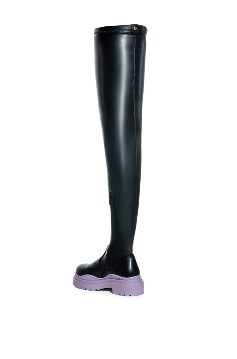 AZALEA WANG NAOMI THIGH HIGH STRETCH FLATFORM BOOT IN PERIWINKLE
