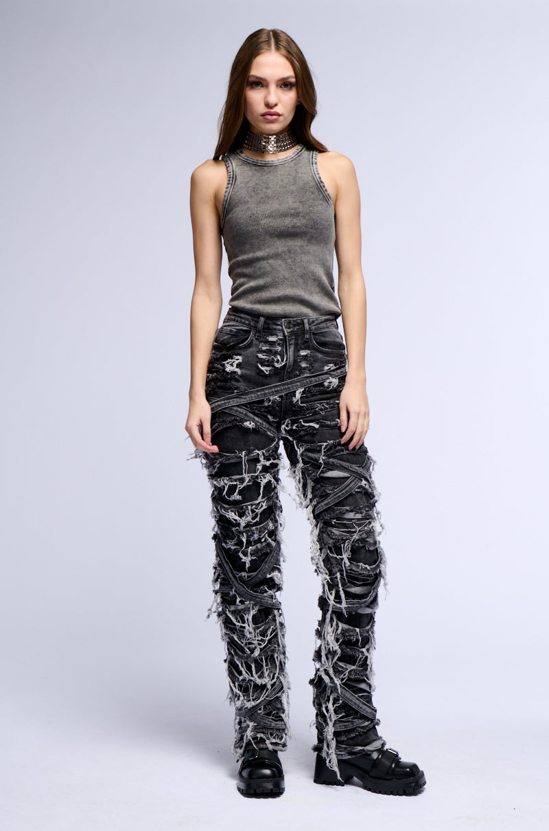 BASIC DISTRESSED MINERAL WASH TANK TOP IN GREY