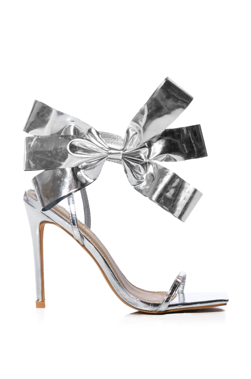 BEAU SILVER BOW STILETTO SANDAL