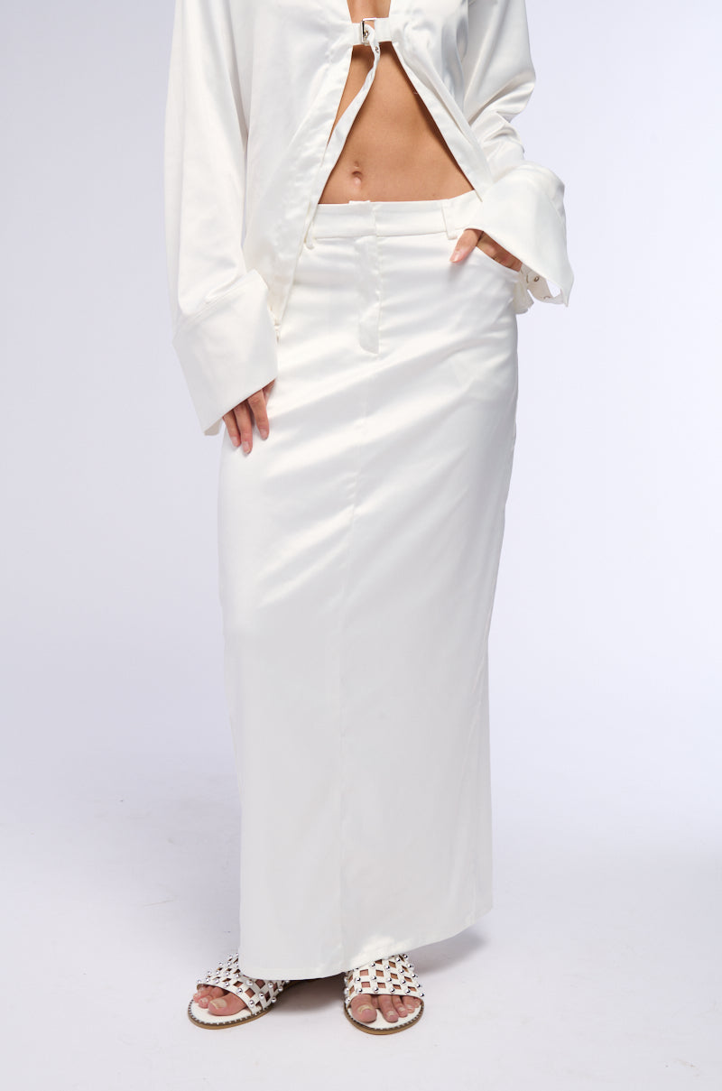 BELLISSIMA SATIN FINISH MAXI SKIRT IN WHITE