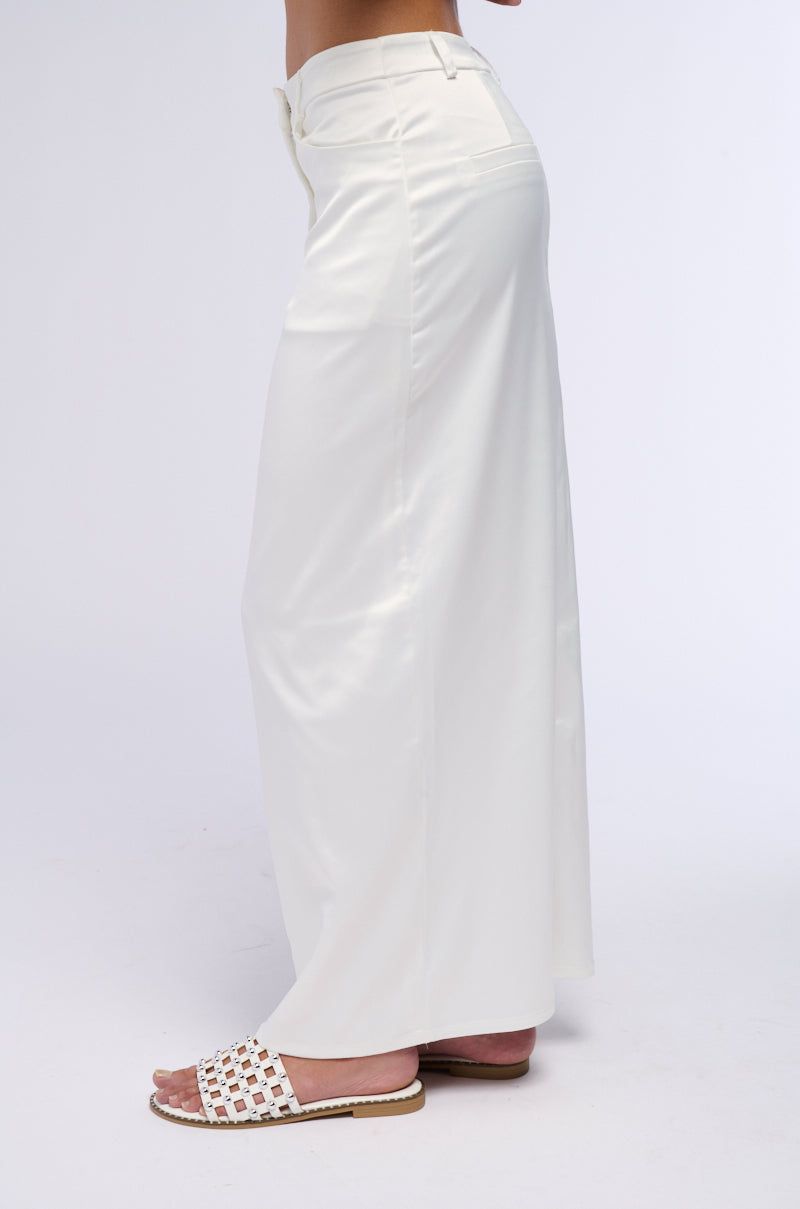 BELLISSIMA SATIN FINISH MAXI SKIRT IN WHITE