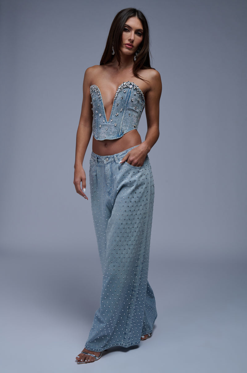 BETTER BE EMBELLISHED DENIM BUSTIER TOP