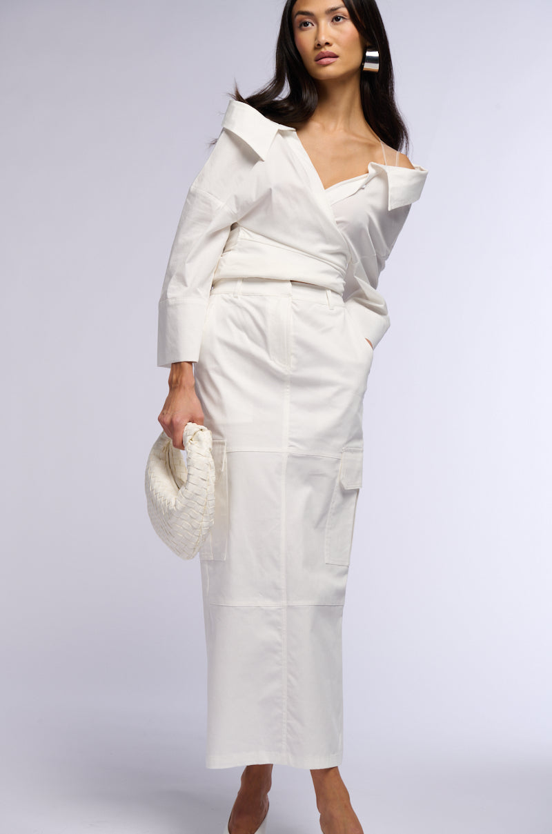 BILLY OFF THE SHOULDER WRAP FRONT BLOUSE