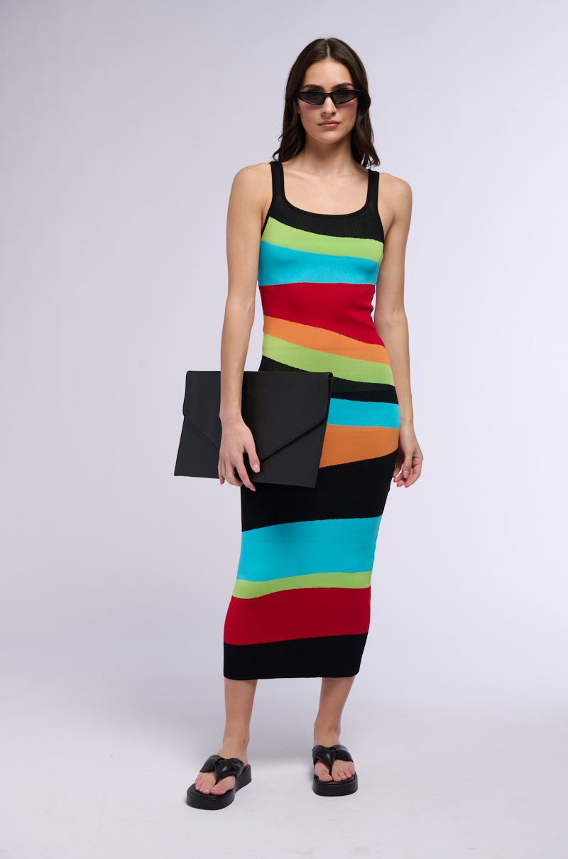 TASTE THE RAINBOW STRIPED MIDI DRESS