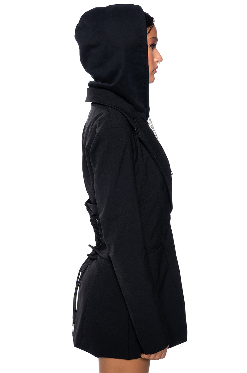 BUSINESS PARTY HOODED BLAZER DRESS