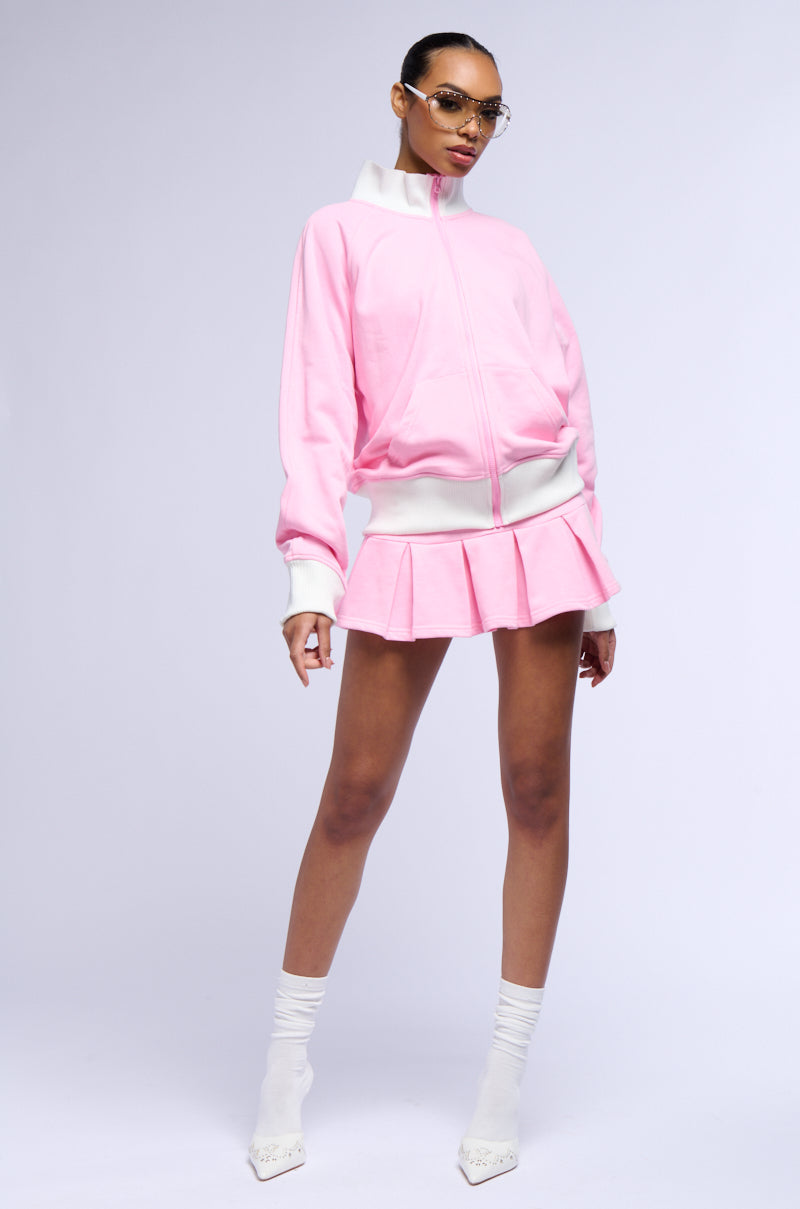 CALL ME BABY ZIP UP SWEATSHIRT IN PINK