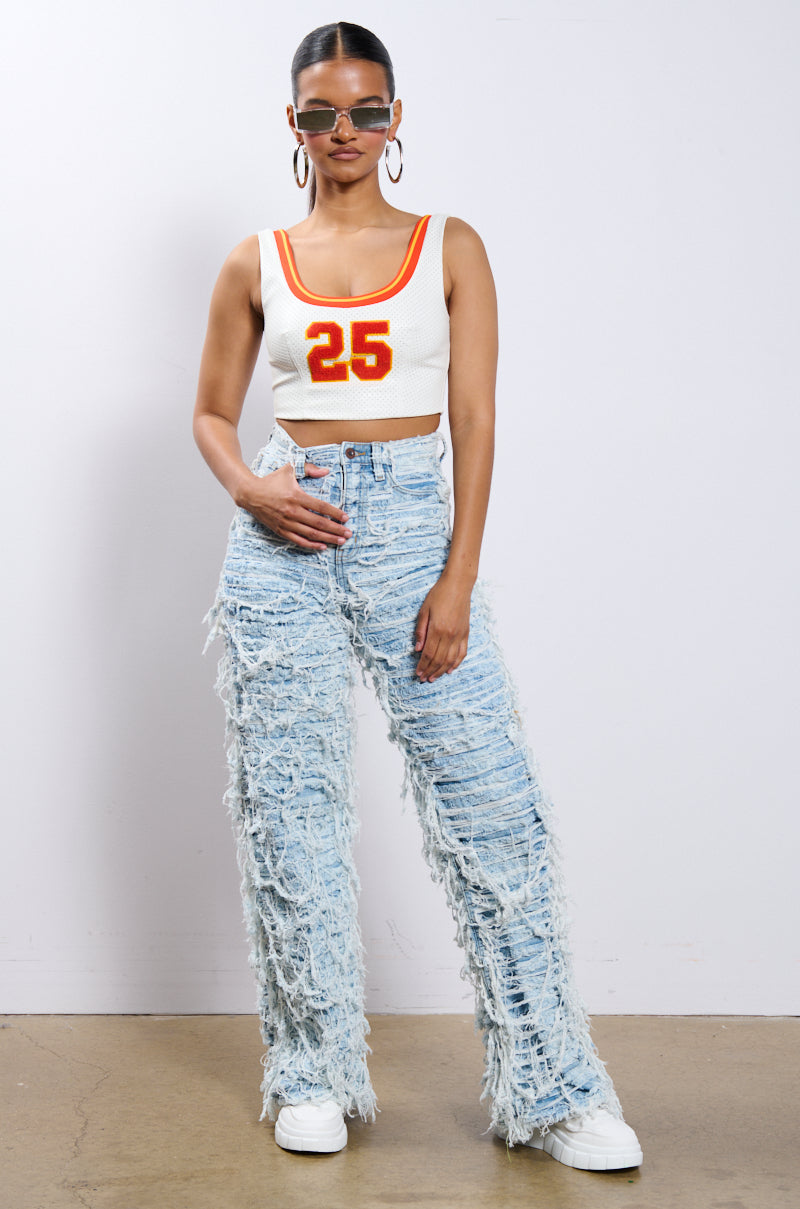 CALL ME CRAZY DISTRESSED DENIM PANT