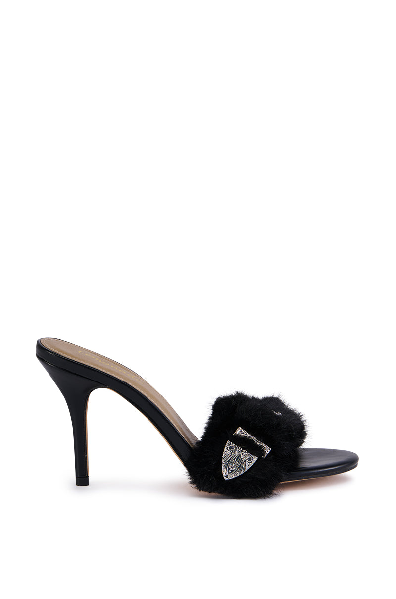 CHARIMAN BLACK FUZZY BUCKLE SANDAL