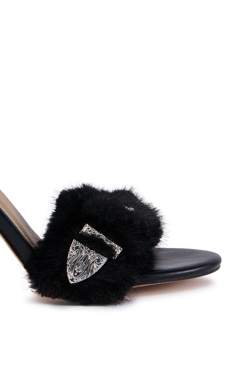 CHARIMAN BLACK FUZZY BUCKLE SANDAL