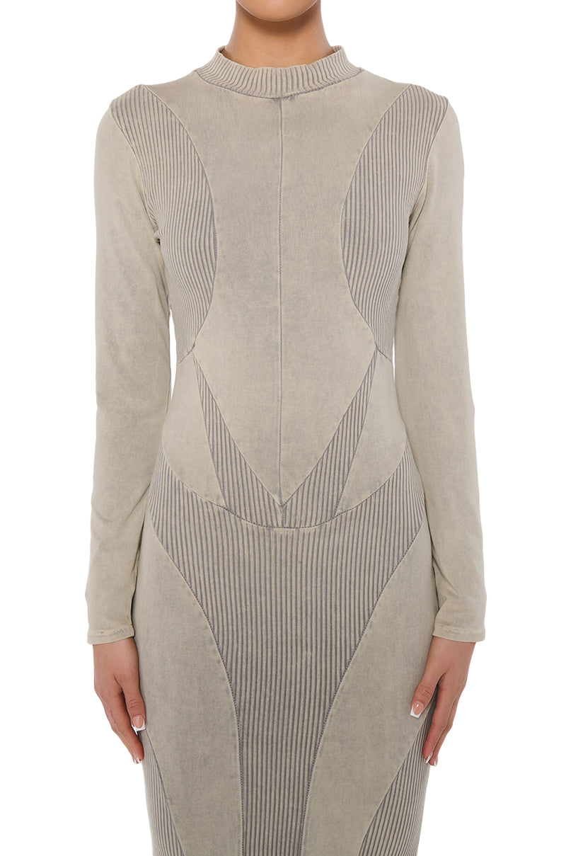 CLAIRA MINERAL WASH CONTOUR MIDI DRESS