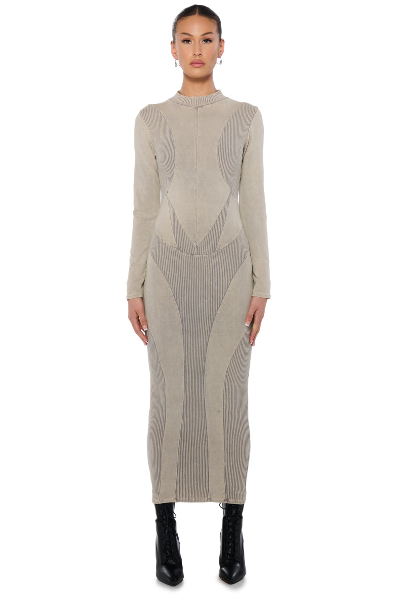 CLAIRA MINERAL WASH CONTOUR MIDI DRESS