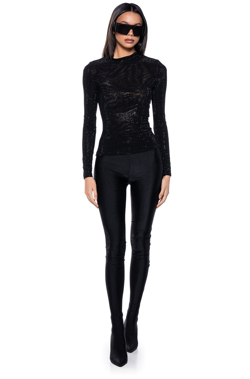 CLARISSA EMBELLISHED LONG SLEEVE MESH TOP