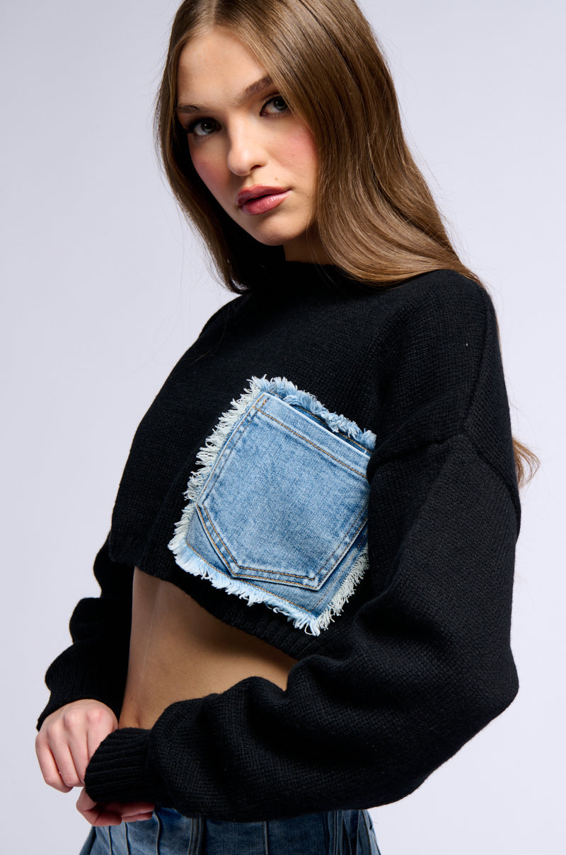COOL GIRL KNIT DENIM CROPPED SWEATER