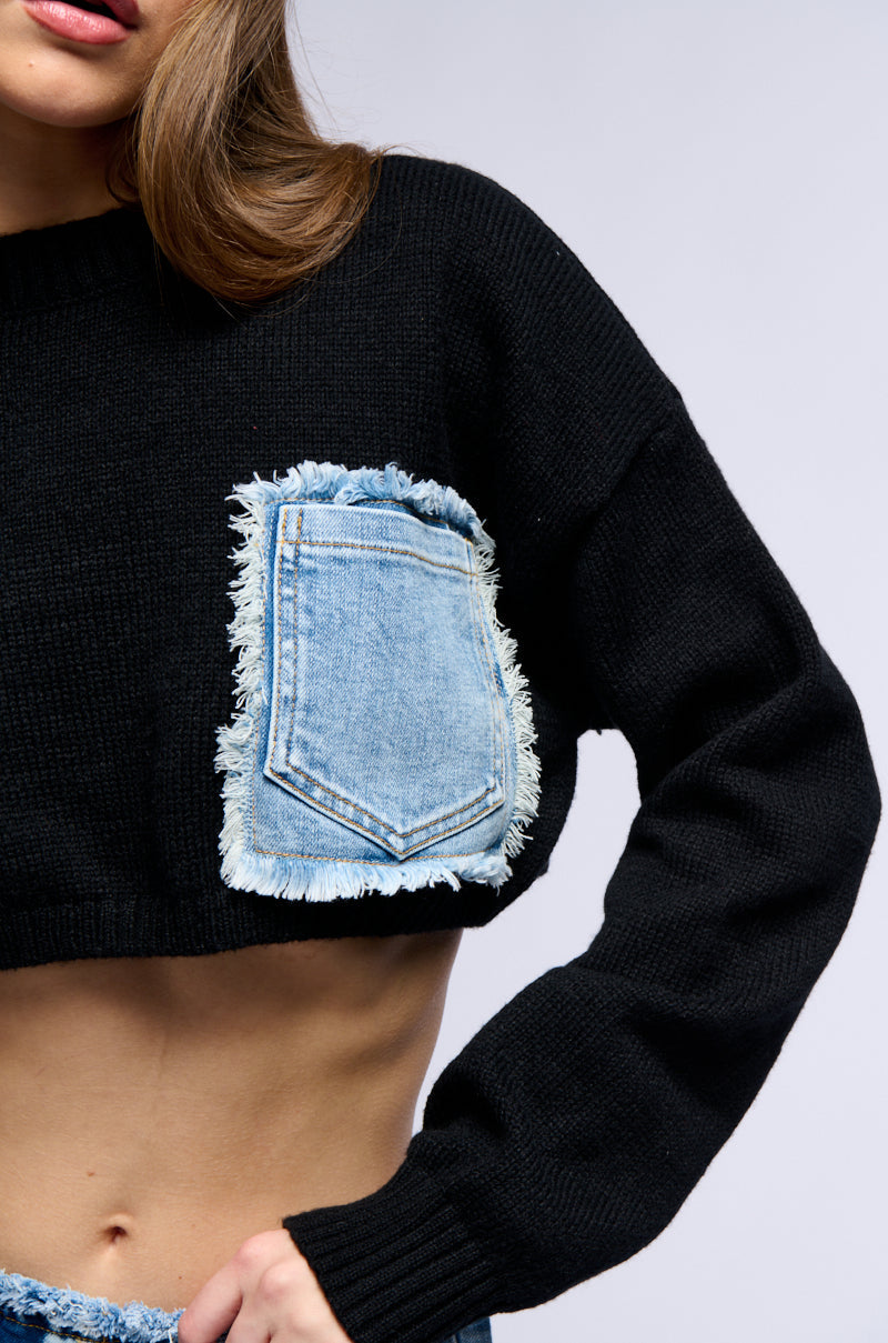 COOL GIRL KNIT DENIM CROPPED SWEATER